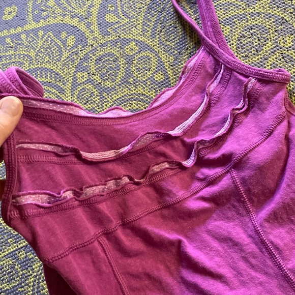 Prana Camisole Hemp cotton stretch ruffle shelf bra pink purple magenta medium M - Picture 6 of 11